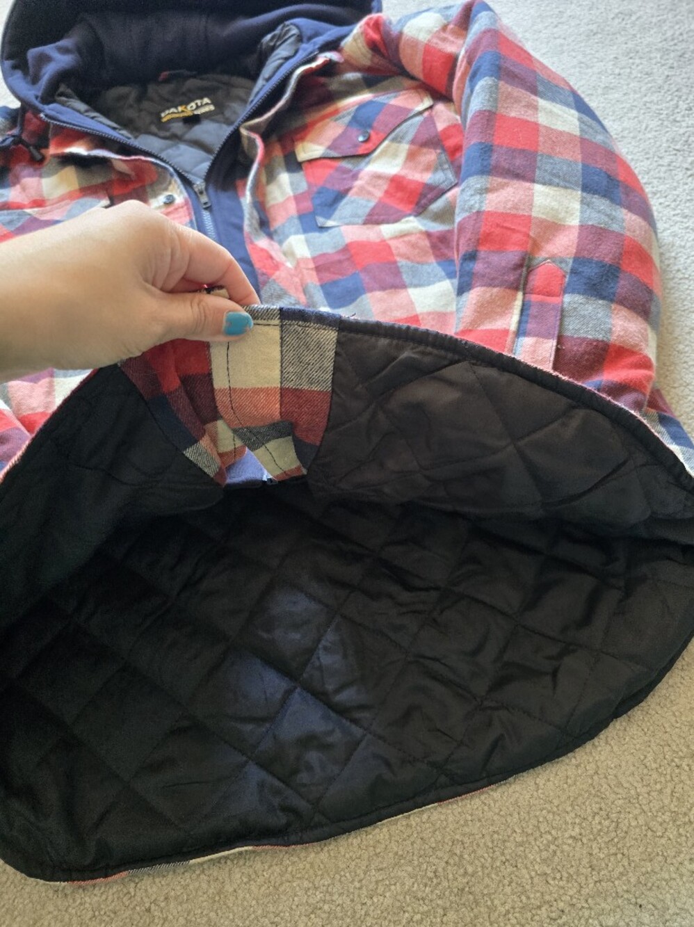 Dakota WorkPro Men’s Medium Plaid Quilted Hooded Work Jacket - Picture 3 of 14